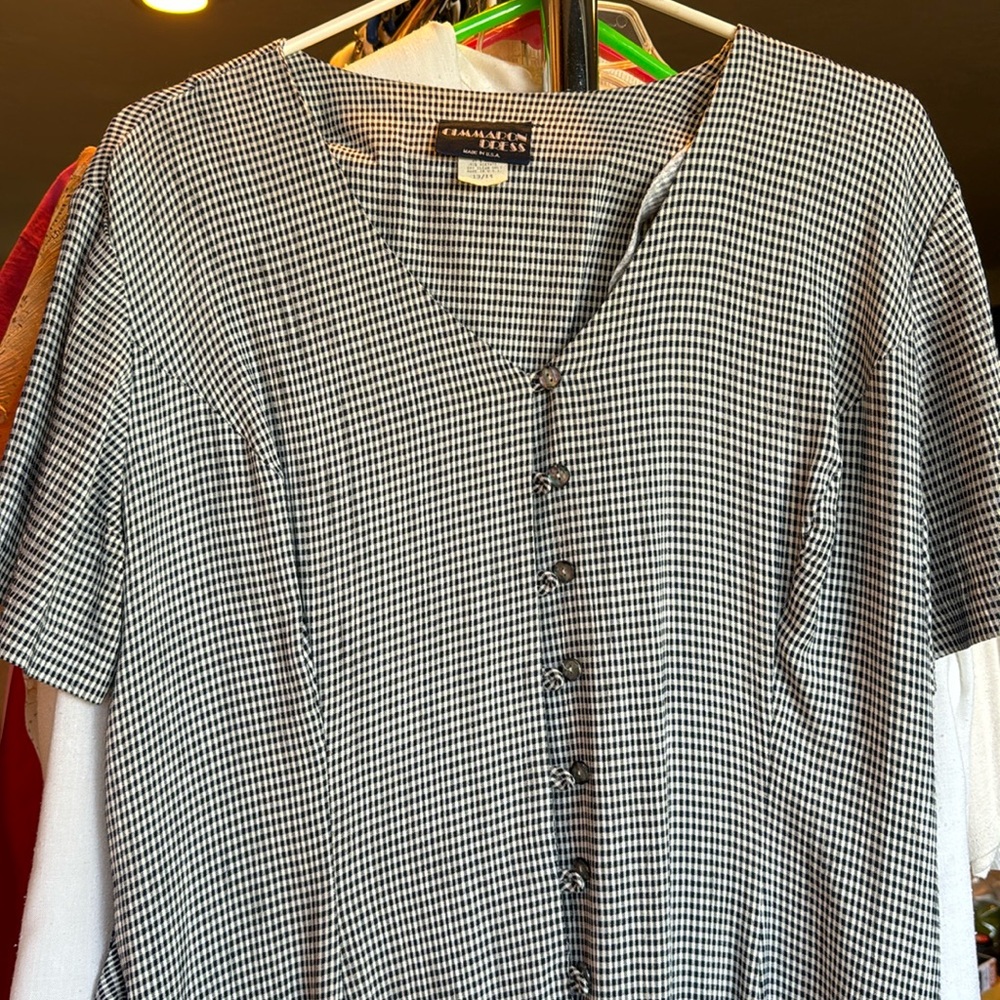 Vintage Navy Checkered button down Dress with tie backs